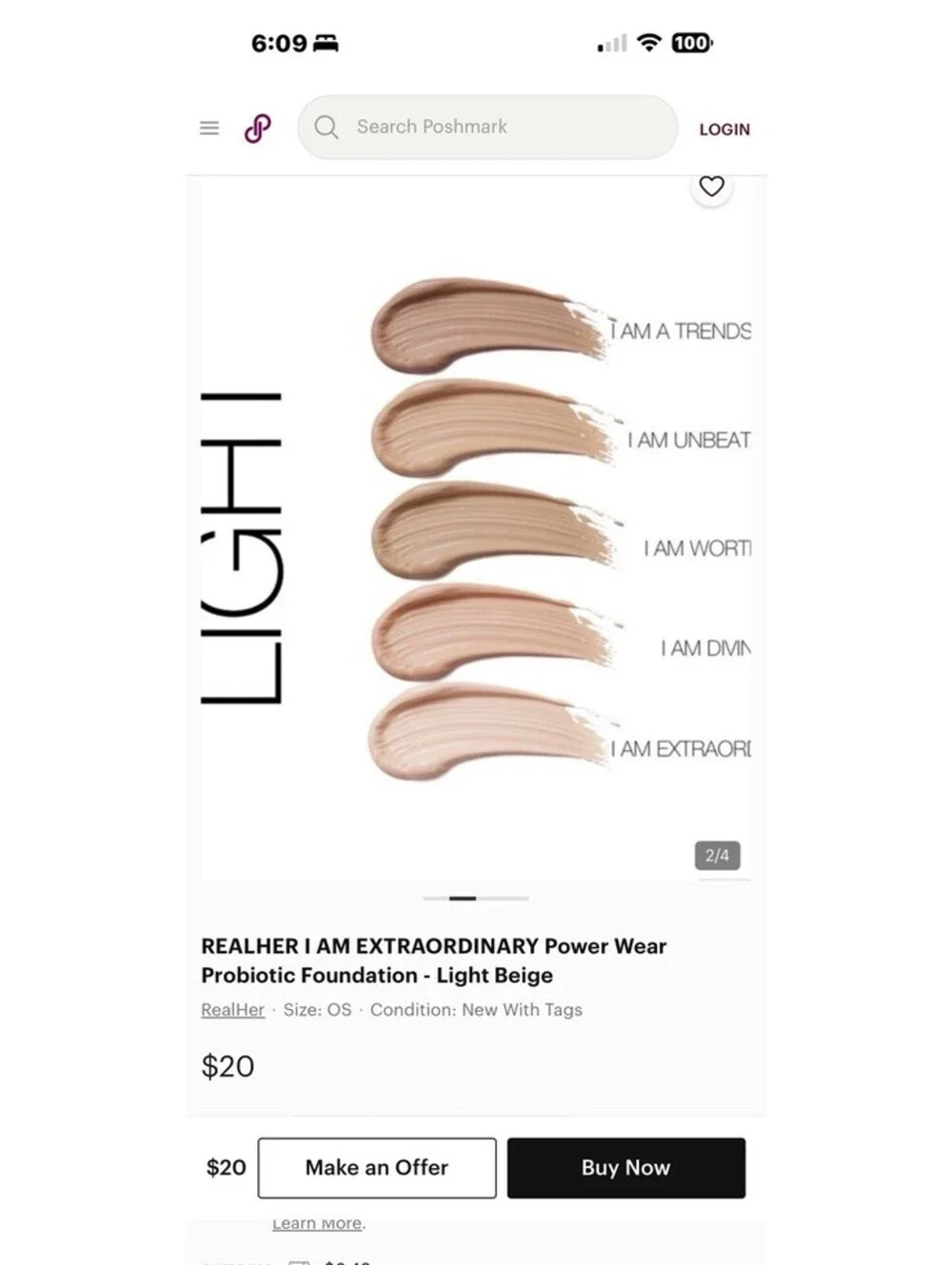 REALHER Power Wear Probiotic Foundation in I Am Focused (Fair Ivory)